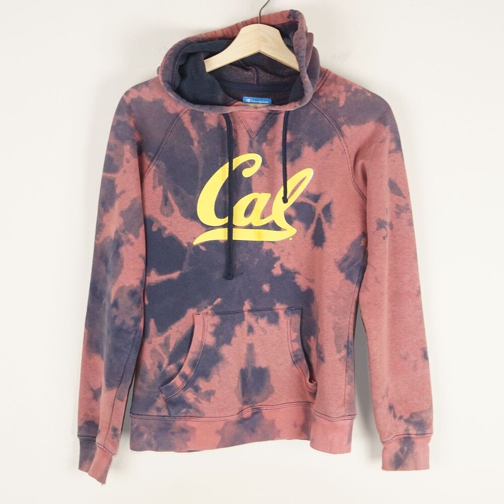 Champion Eco Friendly Red Blue Tie Dye Cal State Pullover Hoodie Sz M